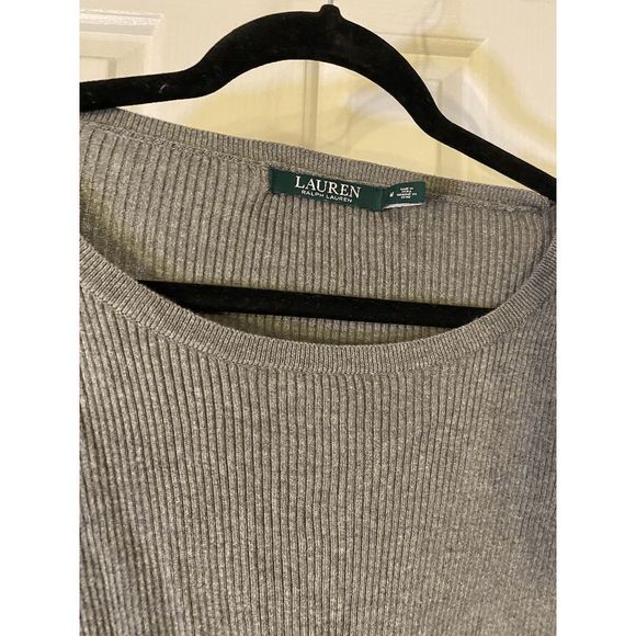 Lauren Ralph Lauren 🐾  Gray Ribbed Sweater Blouse Size Medium - Picture 5 of 6